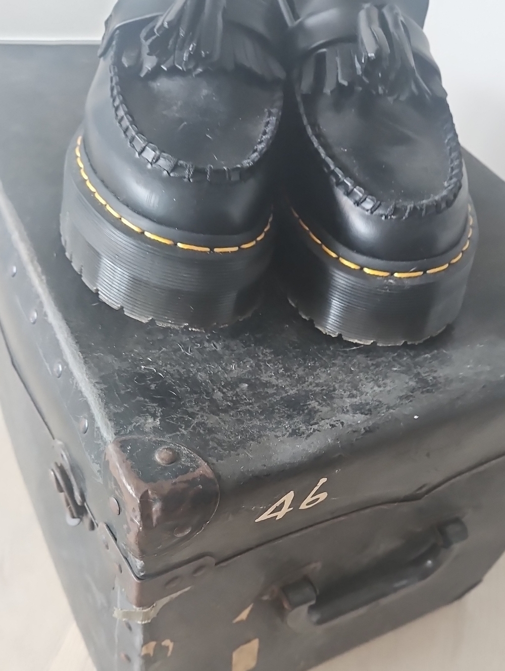 Dr. Martens Black Tassel Loafers with Yellow Stitching